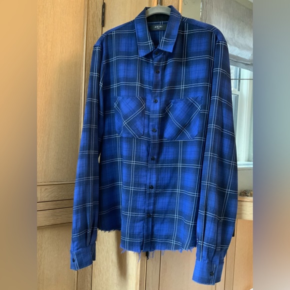 Amiri cotton/cashmere distressed Button Up shirt